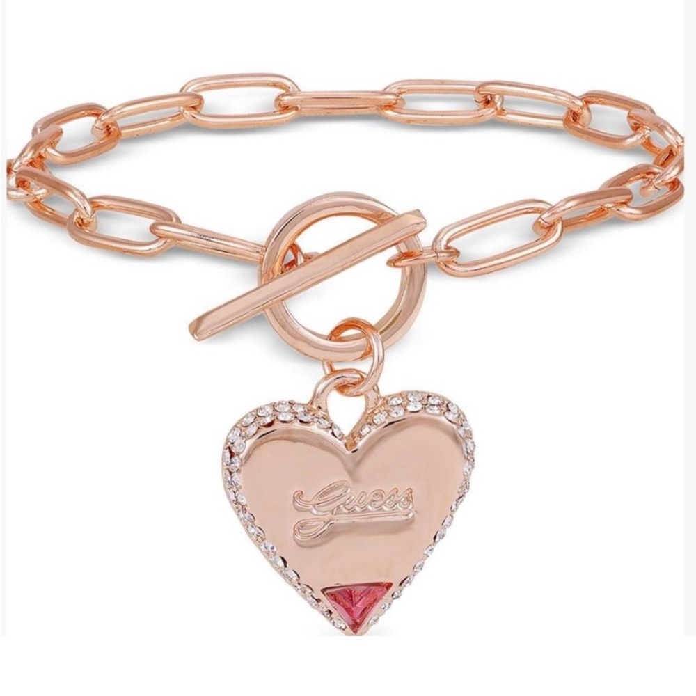 GUESS Heart Charm Toggle Bracelet in Rose Gold